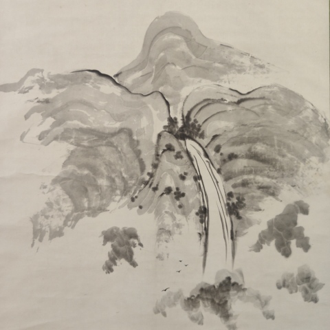古玩字畫創匯時期原裝舊裱紫泉水墨山水立軸拍賣,當前價格199元