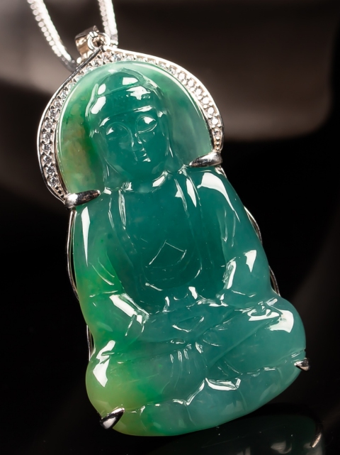 古玩玉器精品翡翠藍水種釋迦摩尼佛祖掛件拍賣，當前價格2000元