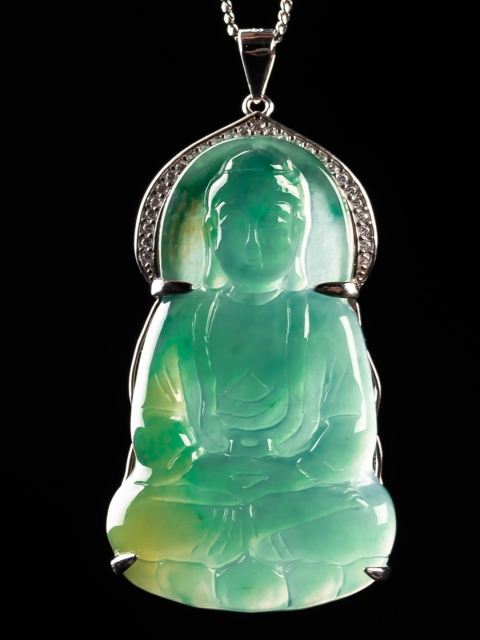 古玩玉器精品翡翠藍水種釋迦摩尼佛祖掛件拍賣，當前價格2000元