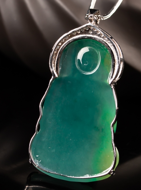 古玩玉器精品翡翠藍水種釋迦摩尼佛祖掛件拍賣，當前價格2000元