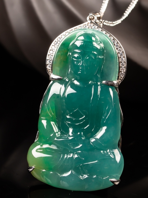 古玩玉器精品翡翠藍水種釋迦摩尼佛祖掛件拍賣，當前價格2000元