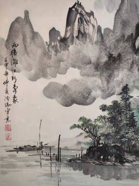 古玩字畫中美協會員黃德瑞老師雨后 漓江圖手工原裱立軸拍賣,當前價格1288元
