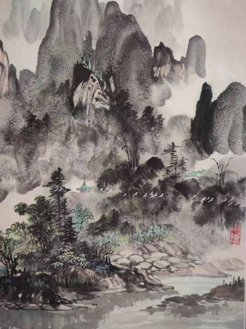 古玩字畫中美協會員黃德瑞老師雨后 漓江圖手工原裱立軸拍賣,當前價格1288元