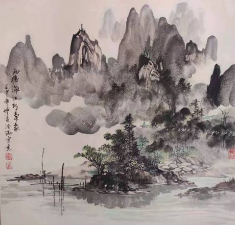 古玩字畫中美協會員黃德瑞老師雨后 漓江圖手工原裱立軸拍賣,當前價格1288元