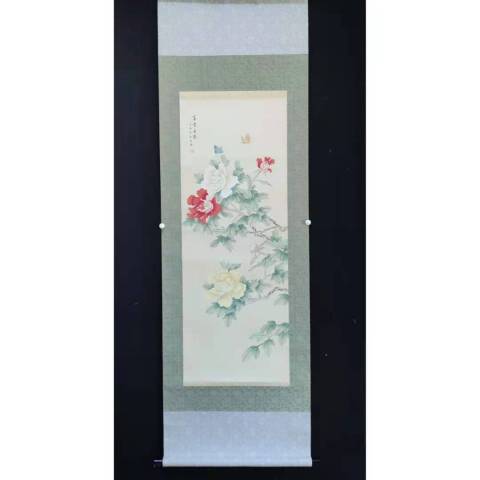 古玩字畫手工原裱絹本富貴春艷圖立軸拍賣,當前價格398元