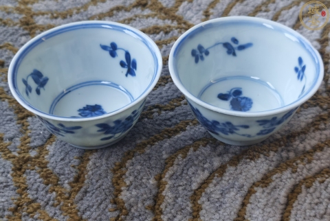 古玩陶瓷康熙青花杯一對拍賣，當前價格1999元