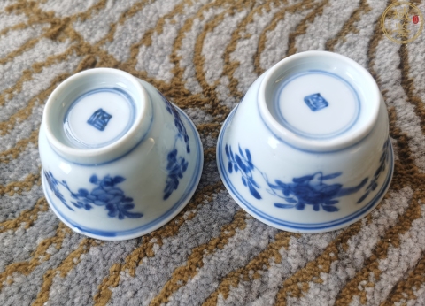 古玩陶瓷康熙青花杯一對拍賣，當前價格1999元