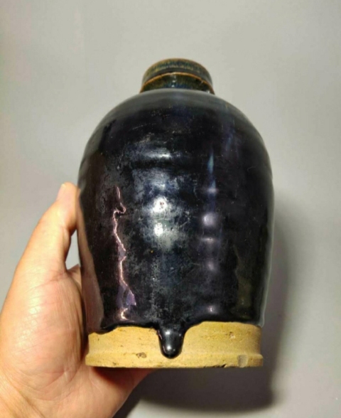 古玩陶瓷清 黑釉雙系盤口瓶拍賣,當前價格1285元