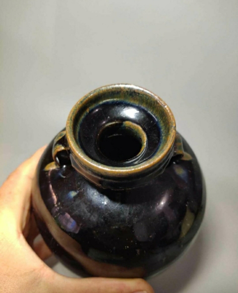 古玩陶瓷清 黑釉雙系盤口瓶拍賣,當前價格1285元