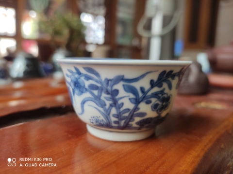 古玩陶瓷康熙花鳥紋青花杯拍賣，當前價格999元