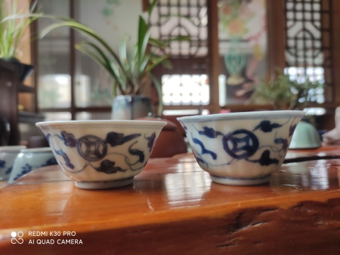 古玩陶瓷康熙青花杯一對拍賣,當前價格3999元