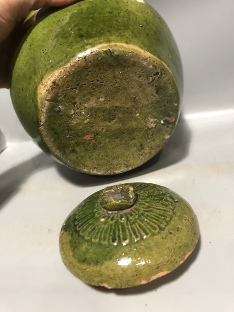 古玩陶瓷明代綠釉印紋罐拍賣，當前價格2999元