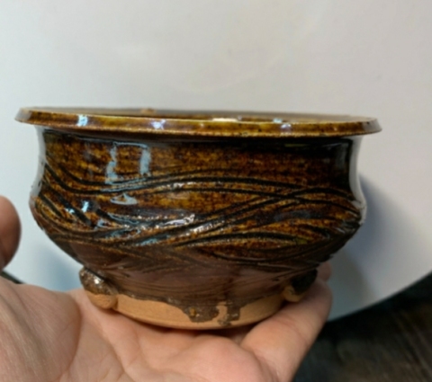 古玩陶瓷褐釉劃花香爐拍賣，當前價格1698元