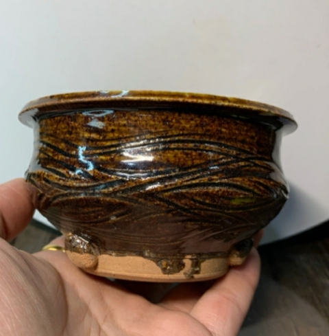 古玩陶瓷褐釉劃花香爐拍賣，當前價格1698元