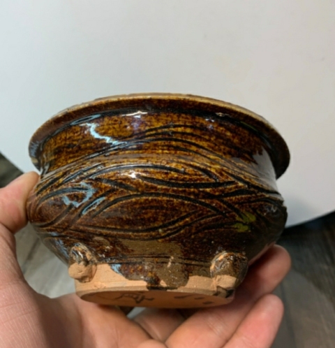 古玩陶瓷褐釉劃花香爐拍賣，當前價格1698元