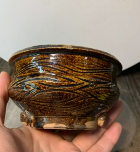 古玩陶瓷褐釉劃花香爐拍賣，當前價格1698元