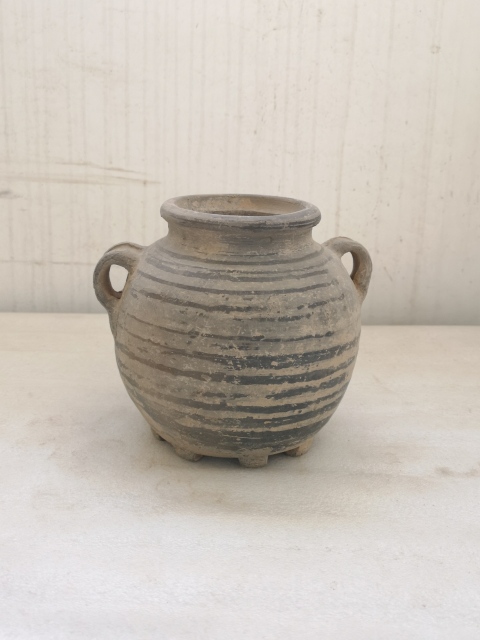 古玩陶瓷灰陶弦紋雙系罐拍賣，當前價格1200元