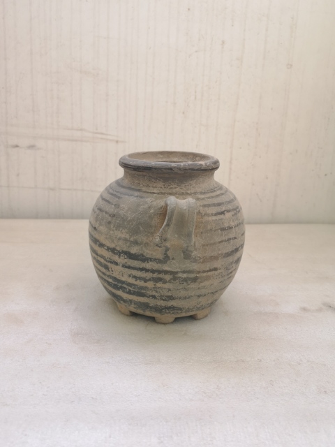 古玩陶瓷灰陶弦紋雙系罐拍賣，當前價格1200元