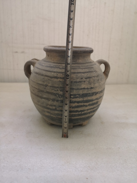 古玩陶瓷灰陶弦紋雙系罐拍賣，當前價格1200元