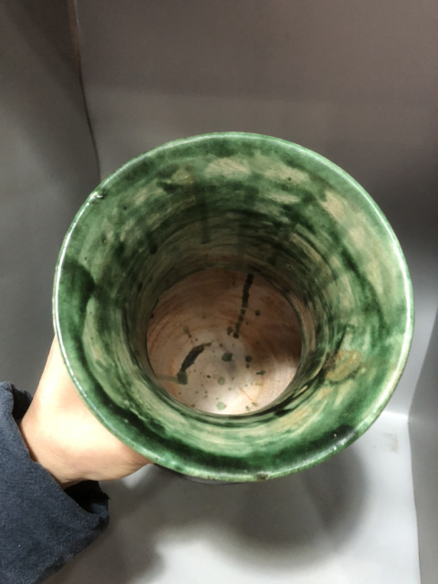古玩陶瓷清代晚期綠釉盤口尊拍賣,當前價格1998元