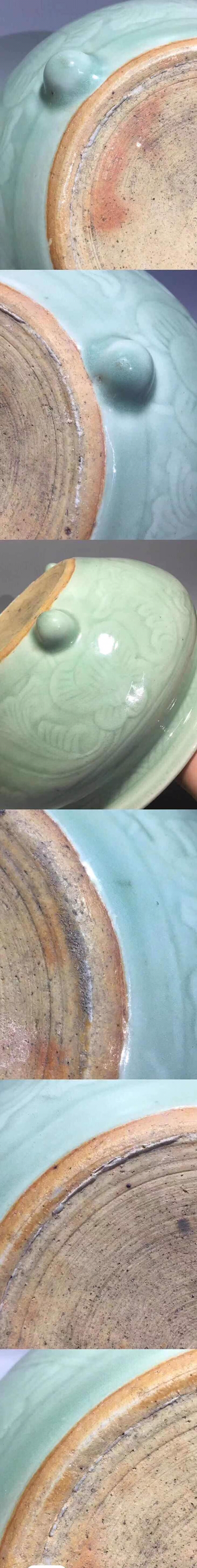 古玩陶瓷(收藏級細路)豆青釉暗刻纏枝花卉紋三足爐拍賣,當前價格2880元