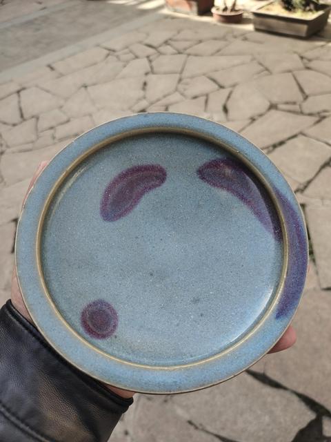 古玩陶瓷金元鈞窯天藍釉紅斑折沿盤（精品）拍賣，當前價格288888元