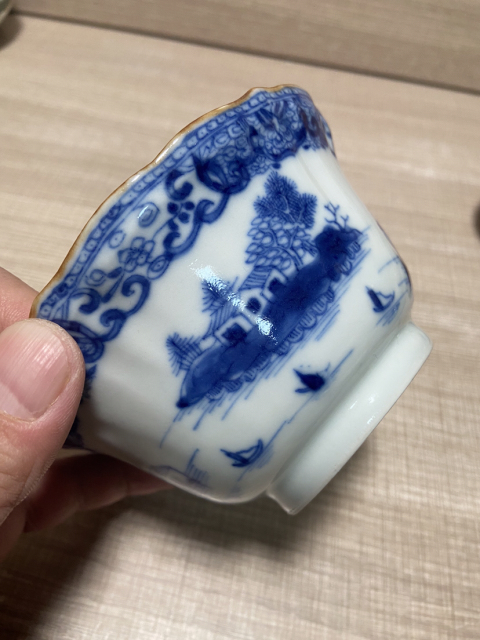 古玩陶瓷清乾隆—青花亭臺樓閣山水紋精品葵口碗拍賣，當前價格3588元