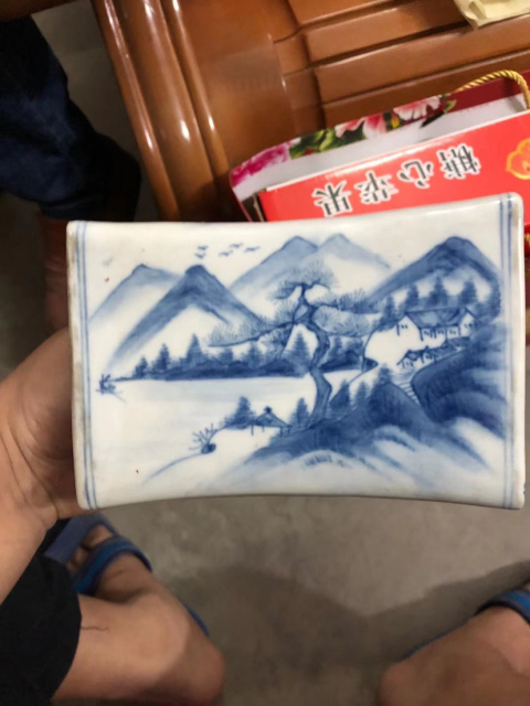 古玩陶瓷青花風景紋瓷枕拍賣,當前價格2500元
