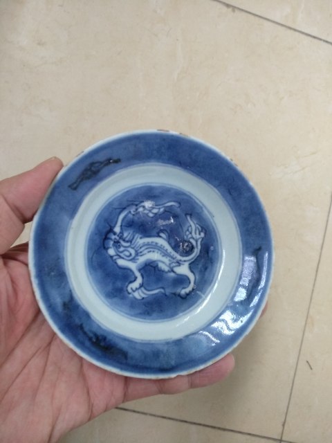古玩陶瓷【實物保真】清.康熙.青花獅子紋折沿盤拍賣，當前價格999元