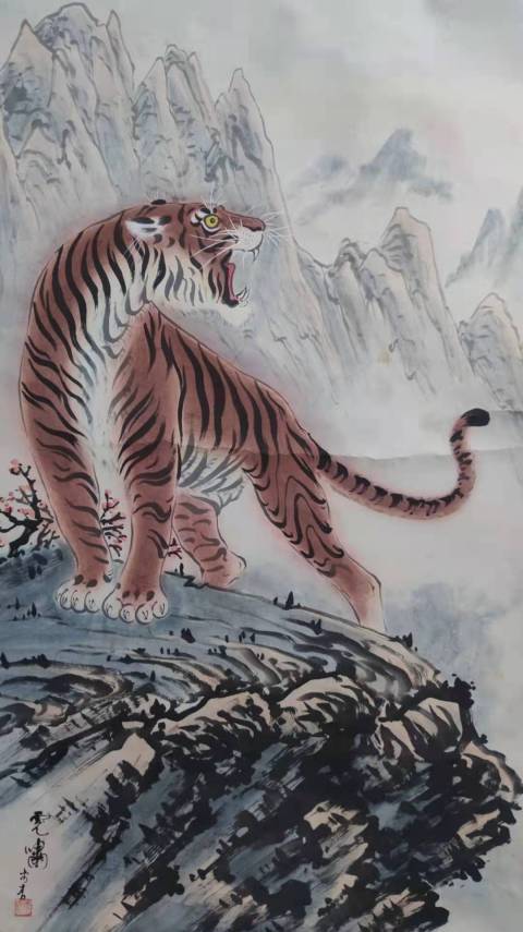 古玩字畫民國(guó)時(shí)期虎嘯圖立軸拍賣，當(dāng)前價(jià)格588元