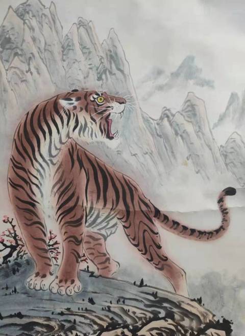 古玩字畫民國(guó)時(shí)期虎嘯圖立軸拍賣，當(dāng)前價(jià)格588元