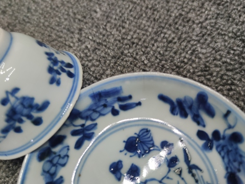 古玩陶瓷康熙花卉紋青花杯盤拍賣，當前價格999元