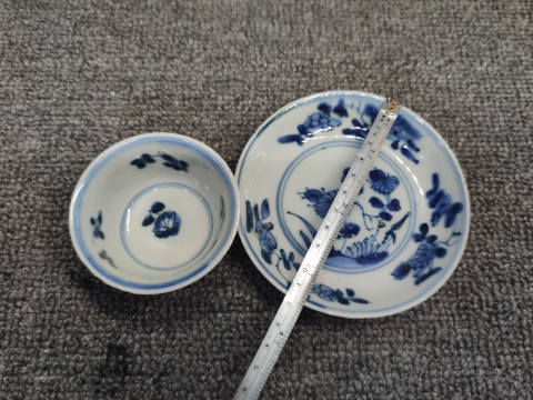 古玩陶瓷康熙花卉紋青花杯盤拍賣，當前價格999元
