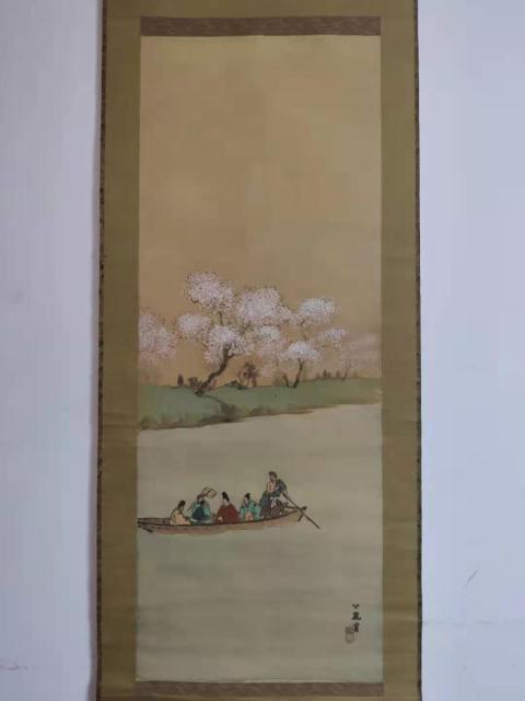 古玩字畫民國時期絹本賞櫻圖立軸拍賣，當前價格488元