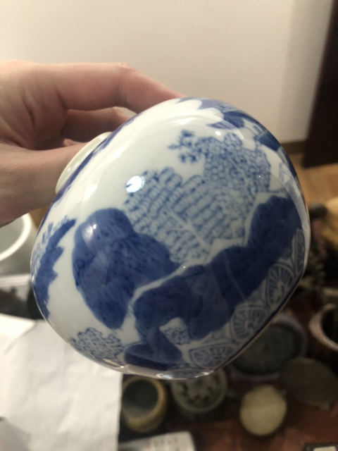 古玩陶瓷樓臺亭閣山水紋青花罐拍賣,當前價格199元