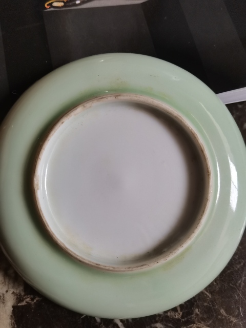 古玩陶瓷豆青釉綠彩花鳥紋盤一對拍賣，當前價格999元