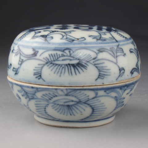 古玩陶瓷【3870】清中晚期  青花喜字紋蓋盒拍賣，當前價格1700元