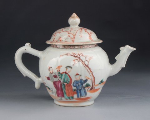 古玩陶瓷【*3031】清乾隆  廣彩滿大人遛鳥圖茶壺拍賣，當前價格3280元