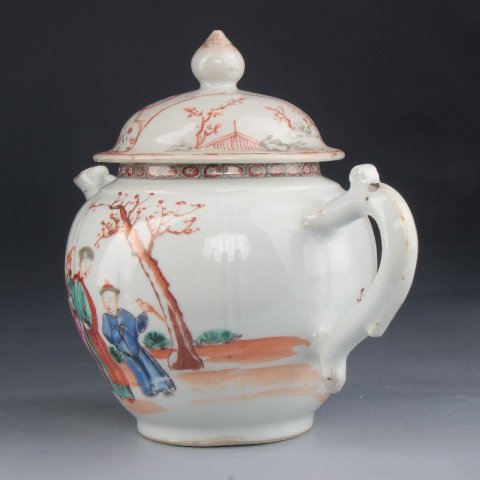 古玩陶瓷【*3031】清乾隆  廣彩滿大人遛鳥圖茶壺拍賣，當前價格3280元