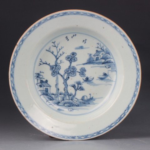古玩陶瓷【3400】清早期  青花山水紋折沿盤拍賣，當前價格2600元