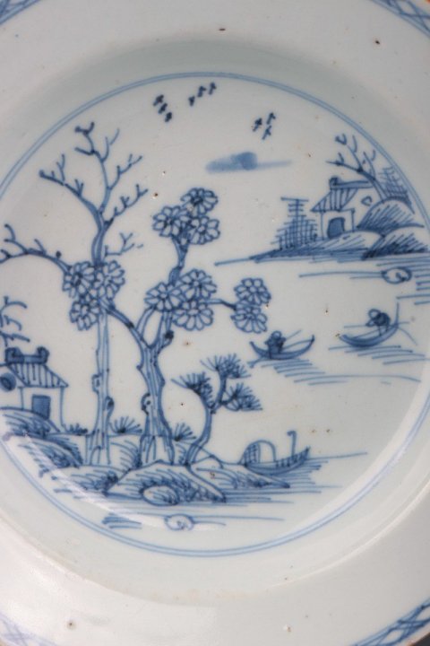 古玩陶瓷【3400】清早期  青花山水紋折沿盤拍賣，當前價格2600元