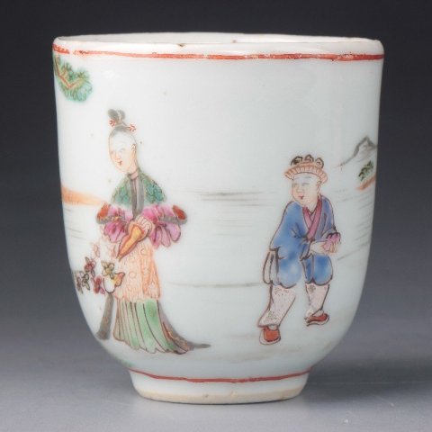 古玩陶瓷【3583】清乾隆 粉彩侍女圖把杯拍賣,當前價格2500元
