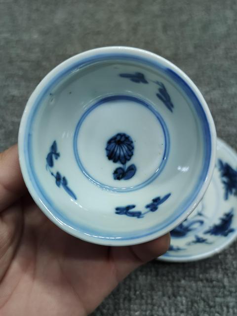 古玩陶瓷康熙花卉紋青花杯盤拍賣,當前價格1999元