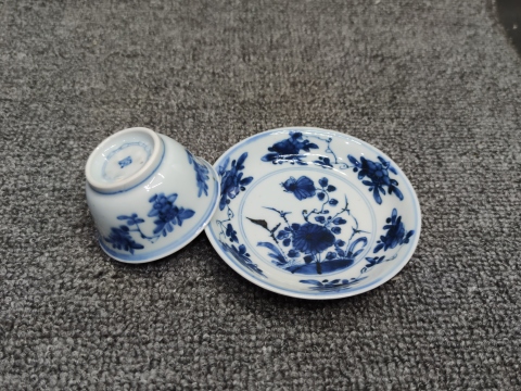 古玩陶瓷康熙花卉紋青花杯盤拍賣,當前價格1999元