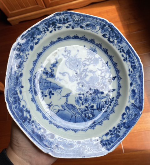 古玩陶瓷【乾隆】鳳求凰花鳥洞石紋青花盤拍賣，當前價格1999元