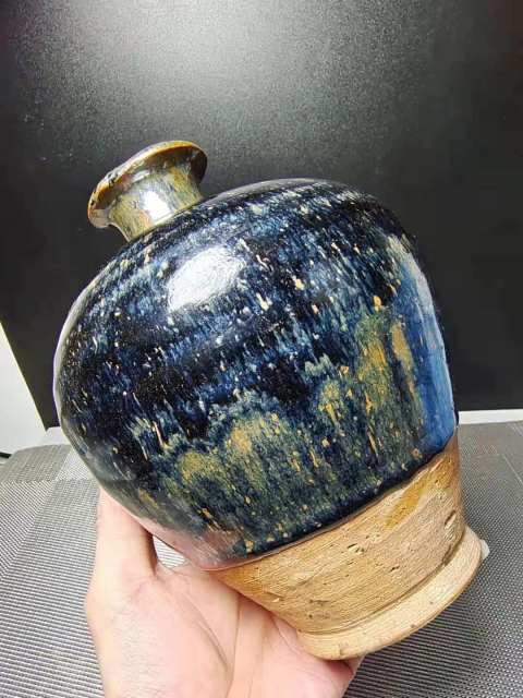 古玩陶瓷金元磁州窯兔毫釉梅瓶(藍(lán)豪)拍賣,當(dāng)前價格6200元