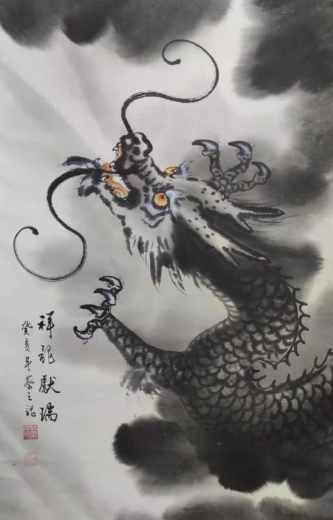 古玩字畫手工原裱蔡之龍神龍立軸拍賣，當前價格688元