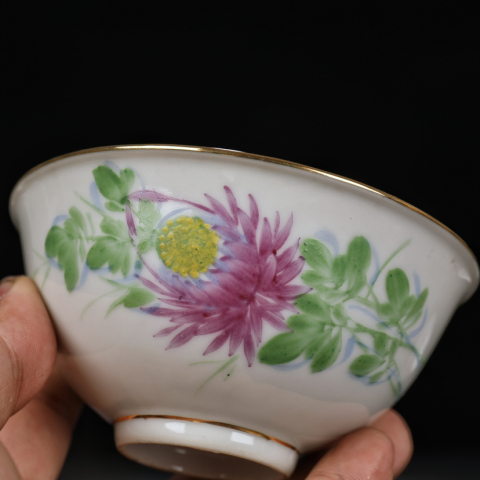 古玩陶瓷民國-粉彩花卉碗一對拍賣，當前價格1380元