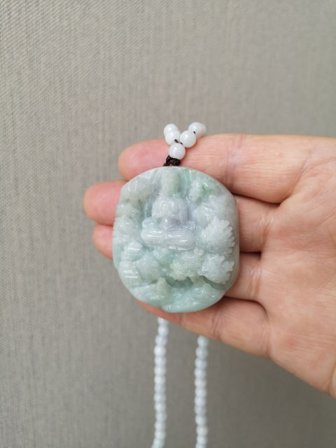 古玩玉器翡翠觀音牌拍賣，當前價格1100元