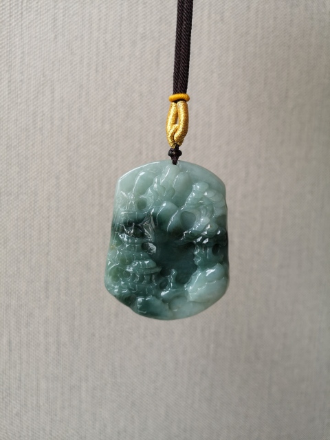 古玩玉器當代·翡翠山水掛牌真品鑒賞圖